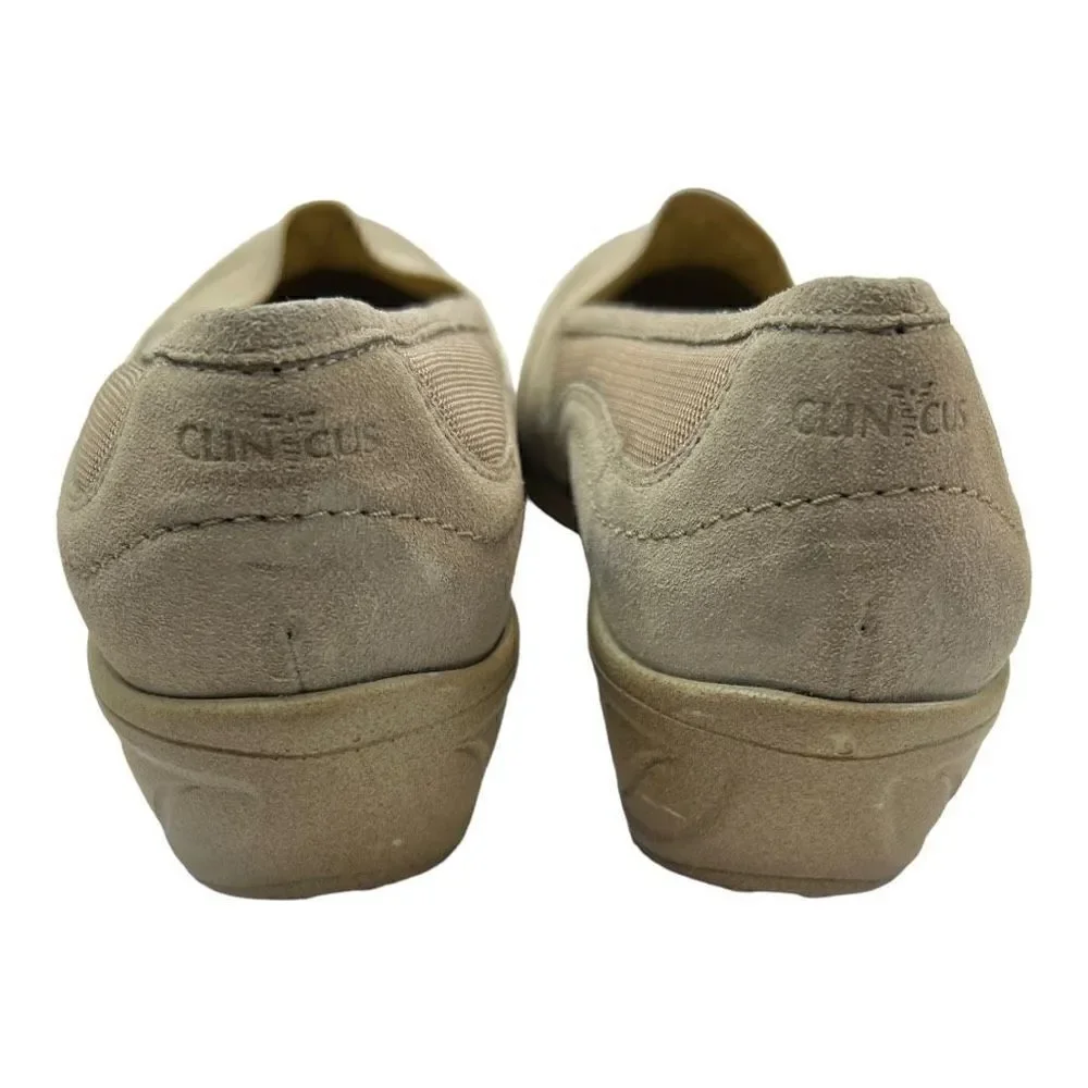 Clinicus Women's Suede Slip-On Round Toe Low Top Loafer Shoes Beige Tan Size 8.5